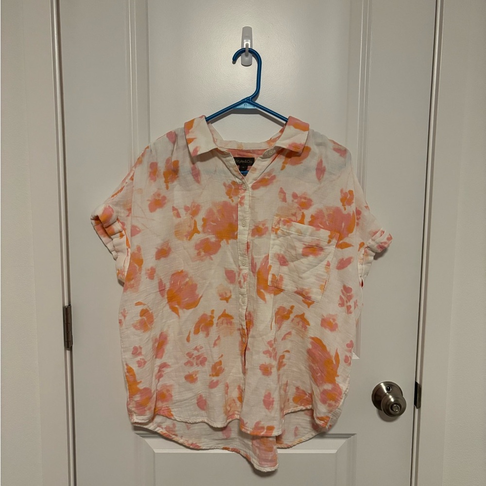 Style & Co Short Sleeve Gauzy Button Down Short Sleeve